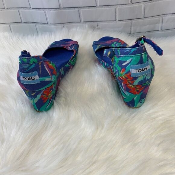 TOMS Blue  Floral Wedge Heels Open Toe Size 6 - Picture 5 of 6